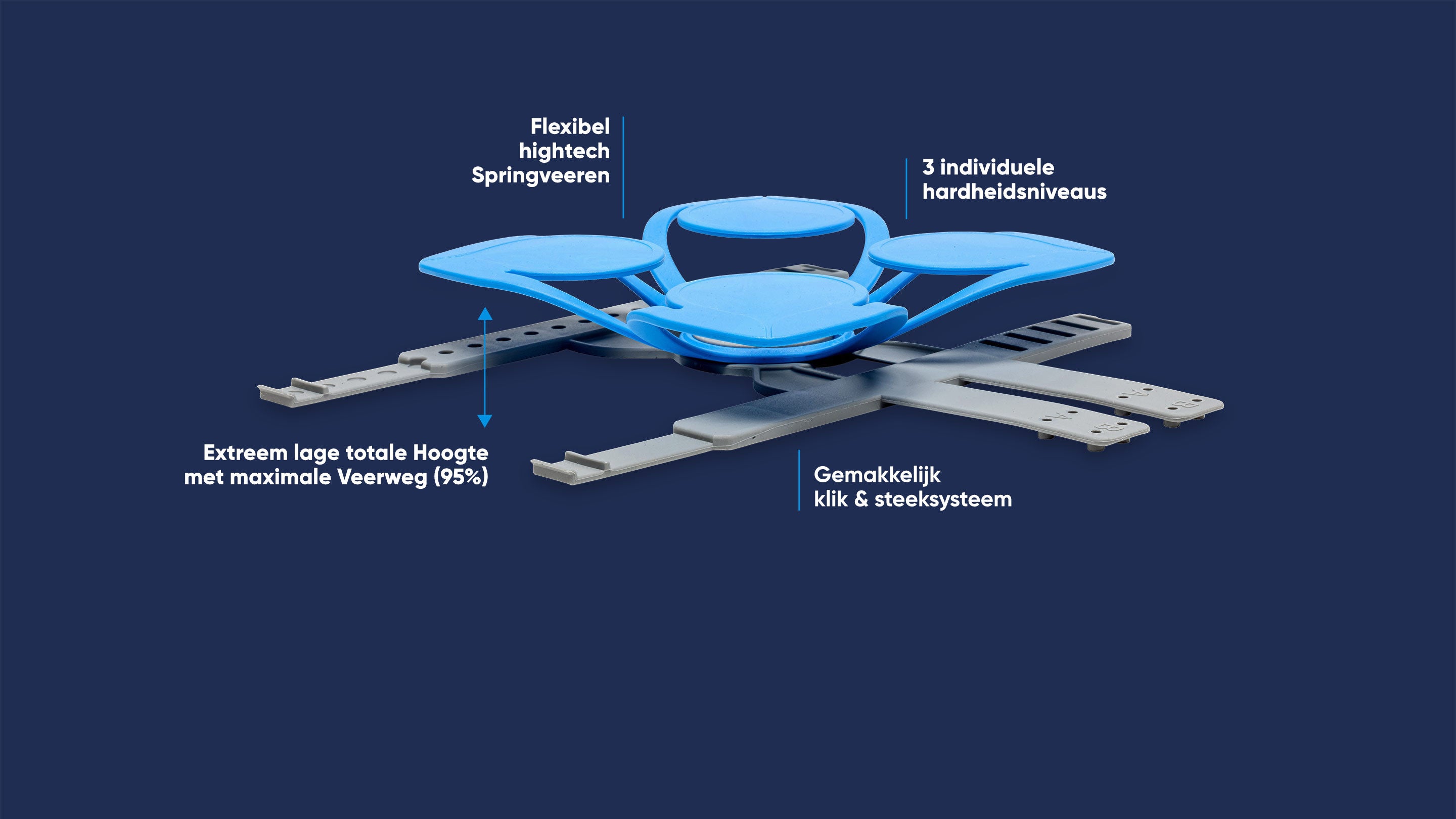 CUBEcamp Tellerfeder-Element mit Produkteigenschaften auf blauem Hintergrund